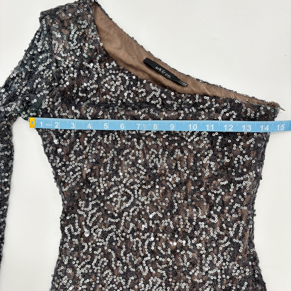 Ark & Co Sequin Mini Dress S One Sleeve Bodycon Glam Old Hollywood Luxe Vegas - Picture 9 of 14